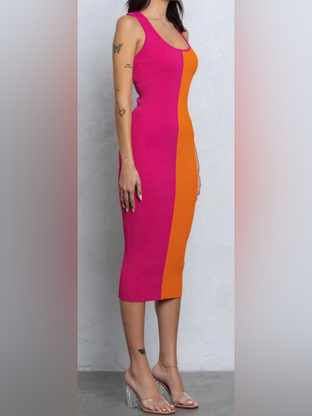 Fashion Nova Two-Tone Pink & Orange Midi Dress please read the description